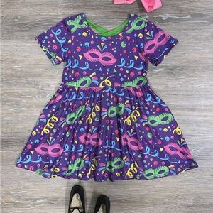 Little Miss Mardi Gras Girls Purple Short Sleeve Dress 3T